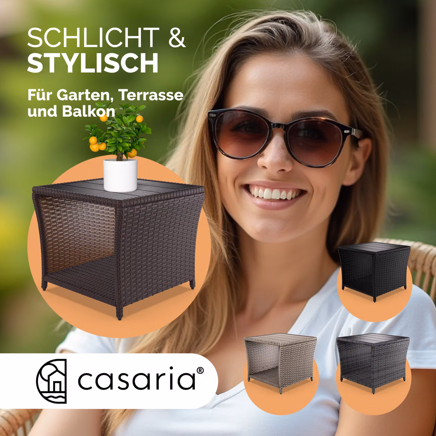 Tavolino da giardino quadrato Casaria in polyrattan marrone con altezza regolabile L: 45 cm, P: 45 cm, H: 40 cm – 4