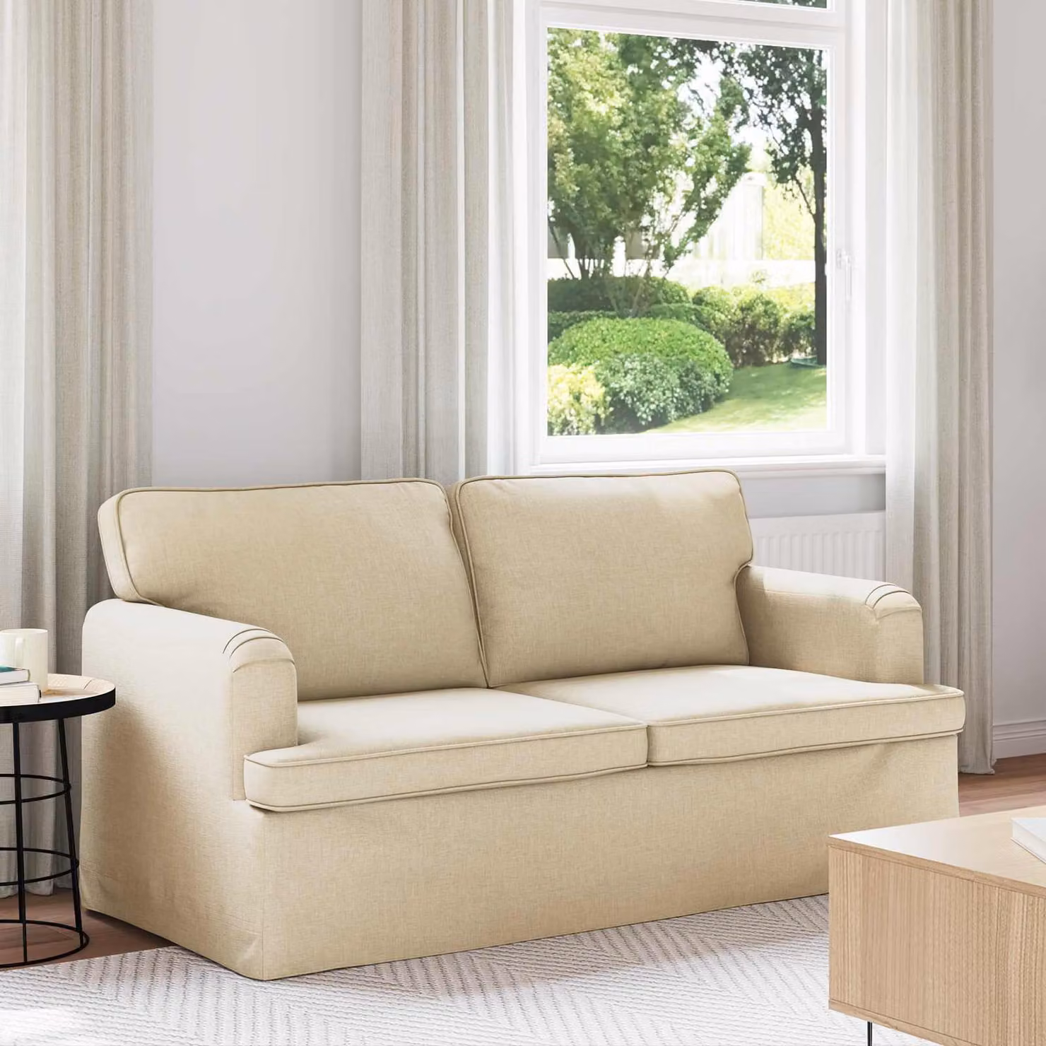 Divano moderno vidaXL in tessuto beige con struttura in metallo L: 162 cm, P: 80 cm, H: 85 cm – 1