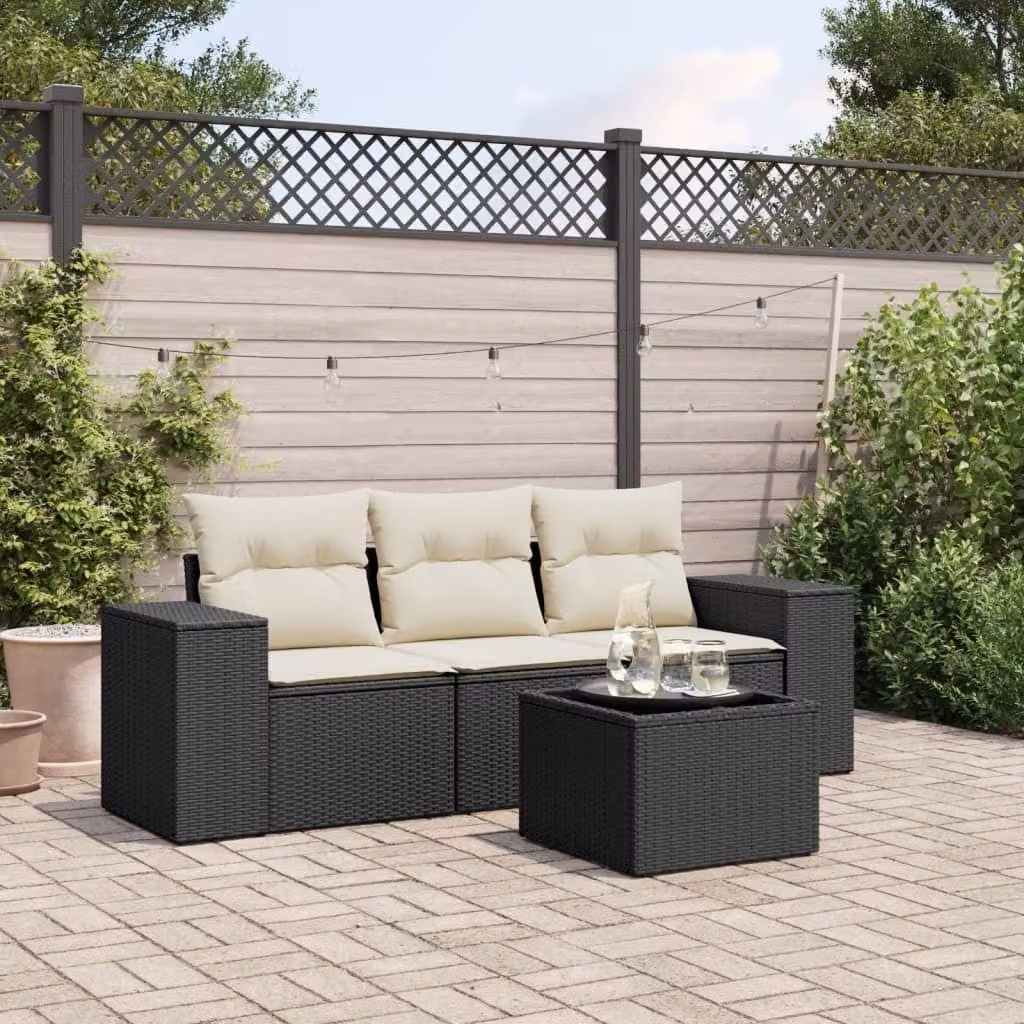 Maison Exclusive - Set Divani da Giardino 4 pz con Cuscini Nero in Polyrattan
