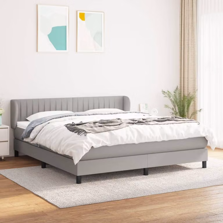 The Living Store Letto a molle con materasso grigio chiaro 180x200 cm in tessuto