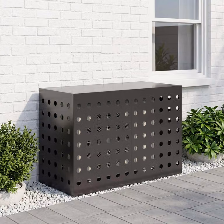 Copertura per condizionatore d'aria vidaXL in acciaio, Nero, L 90 x P 40 x H 60 cm