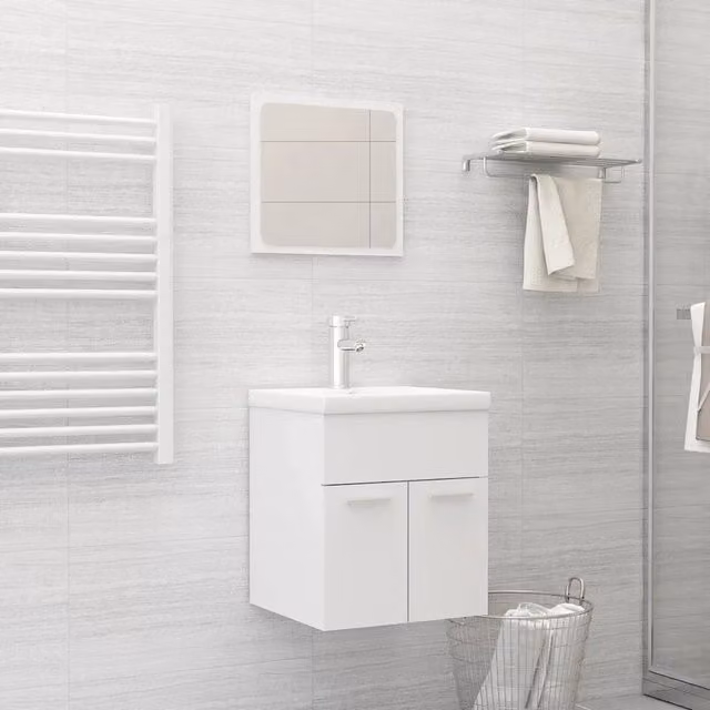 Mobile Lavabo da Bagno Moderno vidaXL Bianco con Ante a Battente e Finitura Opaca L: 76,7 cm, P: 46,0 cm, H: 41,0 cm