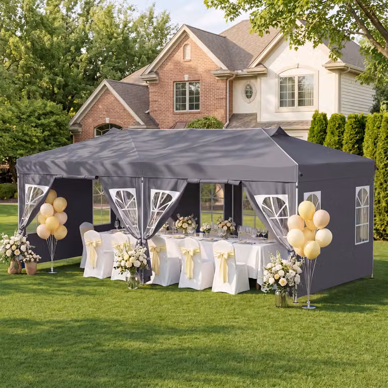 Gazebo da esterno pieghevole Costway con pareti rimovibili e strisce riflettenti, tendone pop up regolabile in altezza, Grigio