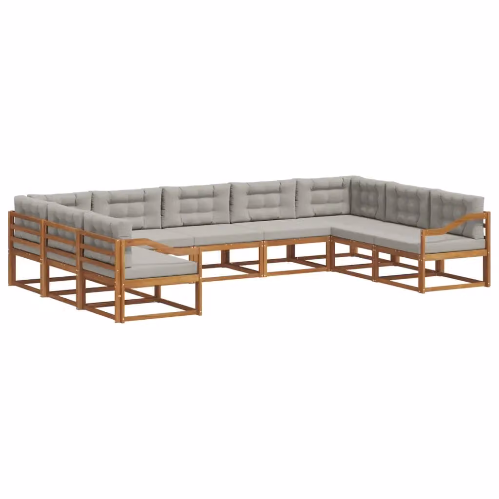 Set di divani da esterno a L vidaXL in legno di acacia con cuscini grigi per giardino e terrazza – 2
