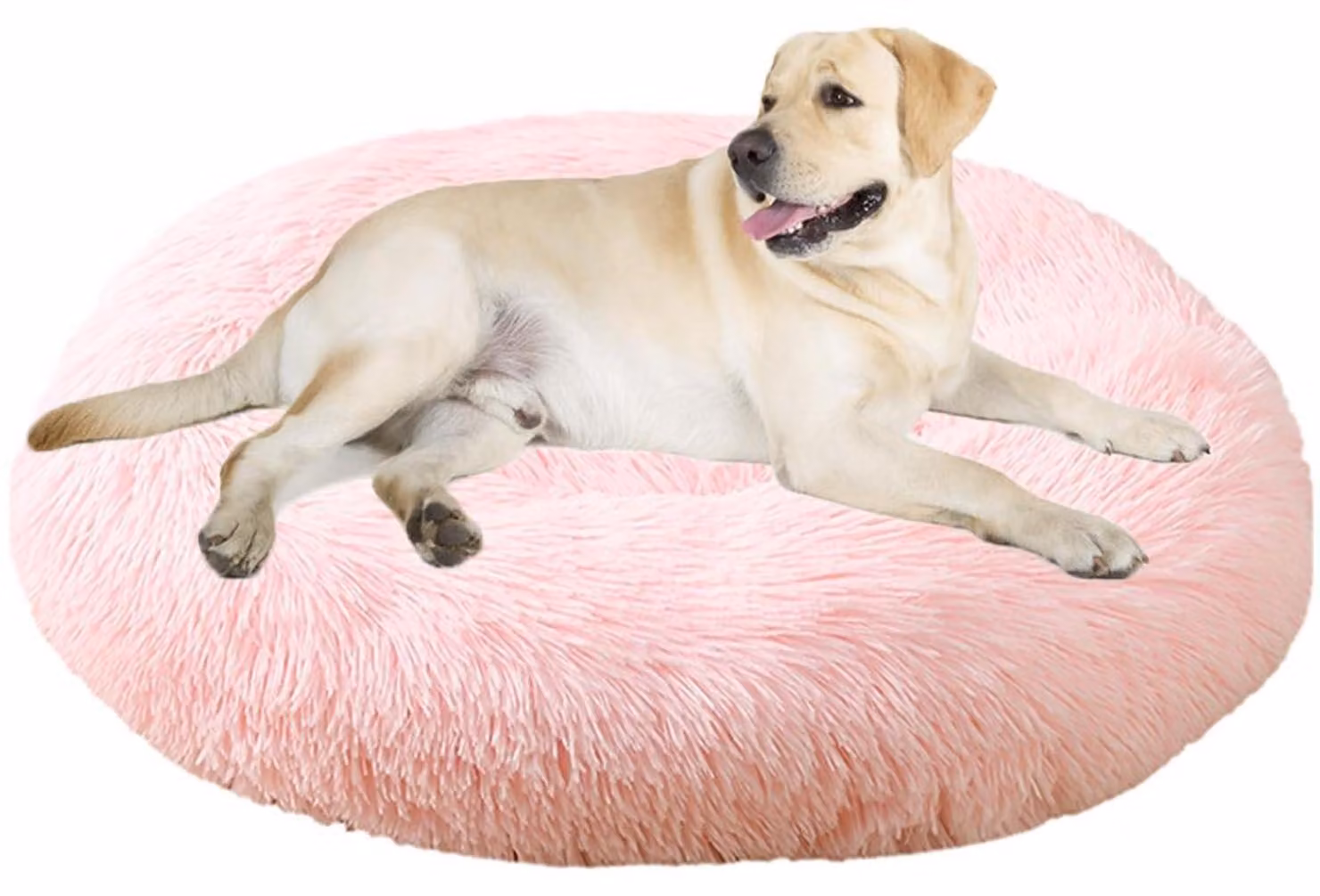 Cuccia per cani, cuccia per gatti, forma a ciambella, rotonda, diametro 110 cm, rosa chiaro, lavabile, morbida e confortevole