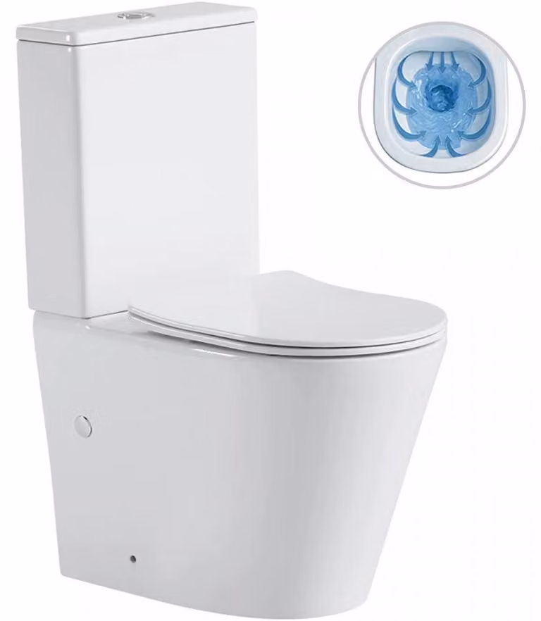 CERANO - WC combinato Carlito, senza brida + sedile Slim/UF - scarico inferiore/posteriore - bianco lucido - 61x36,5 cm