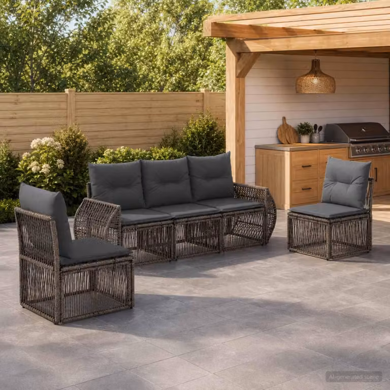 Maison Exclusive - Set da giardino composto da 5 pezzi. Divano e poltrone in rattan sintetico, colore grigio e grigio scuro