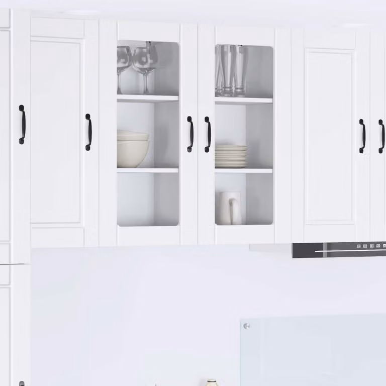 Set di 2 mobili da parete PORTO vidaXL bianchi con ante in vetro e ripiani interni per cucina