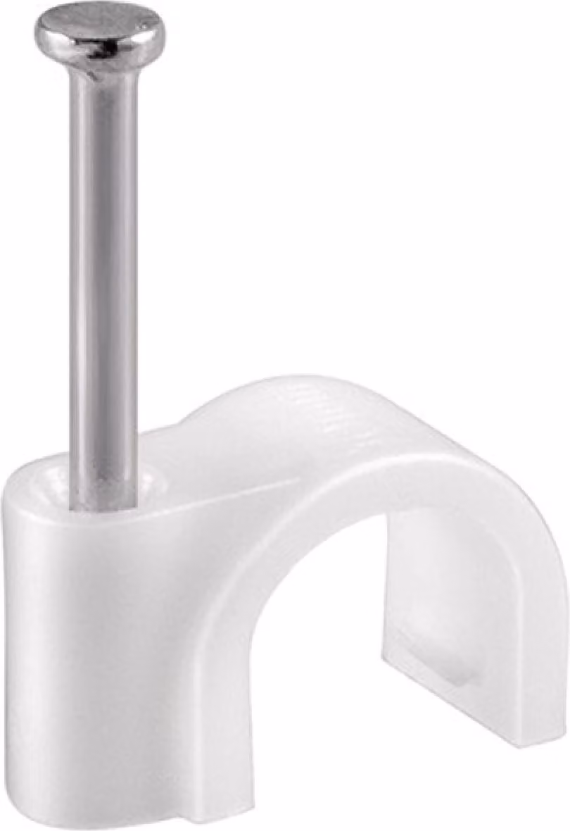 Morsetto per chiodi Gamma di serraggio chiodi da 5 mm con portacavo (morsetto) in plastica bianca