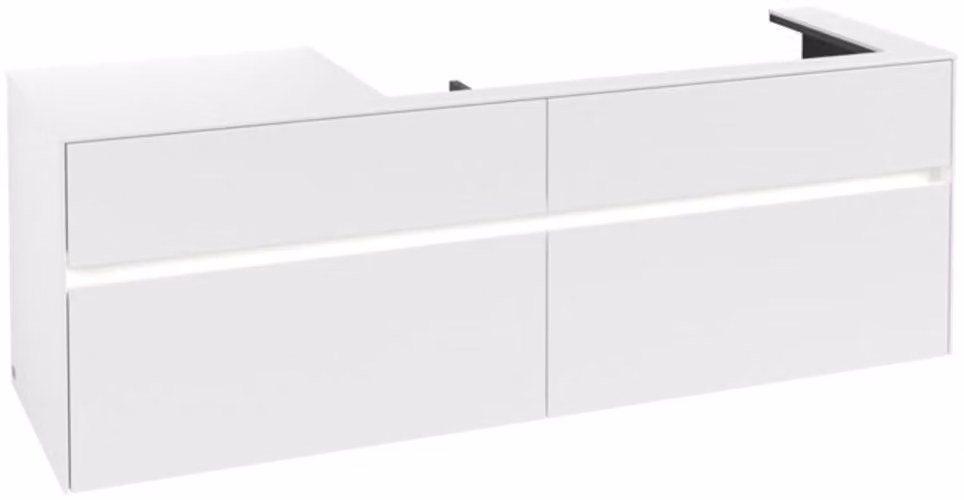 Villeroy & Boch Collaro Meuble sous-lavabo, lavabo à droite, 4 tiroirs, suspendu, avec éclairage, 1600x548x500mm, C030B0MS, C030B0MS