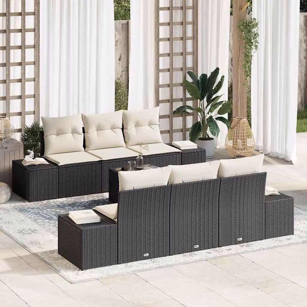 Maison Exclusive - Set Divano da Giardino 8 pcs Nero e Crema polyrattan