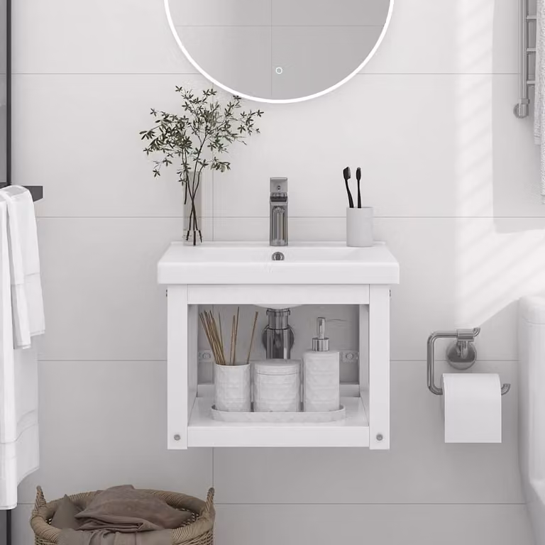 vidaXL Struttura per Lavabo a Parete in Metallo Laccato Bianco L: 40 cm, P: 38 cm, H: 31 cm