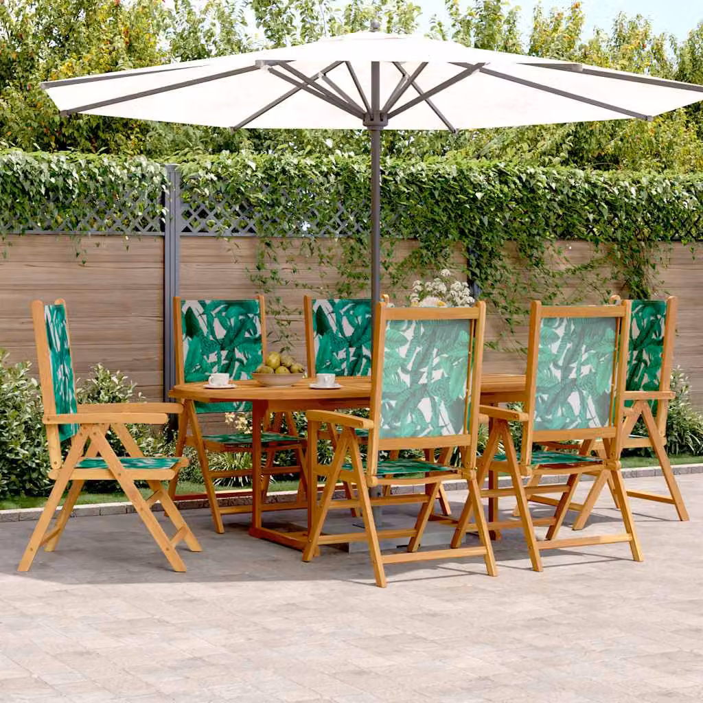 Set da pranzo da giardino vidaXL in legno di acacia oliato e tessuto, 7 pezzi, marrone e verde