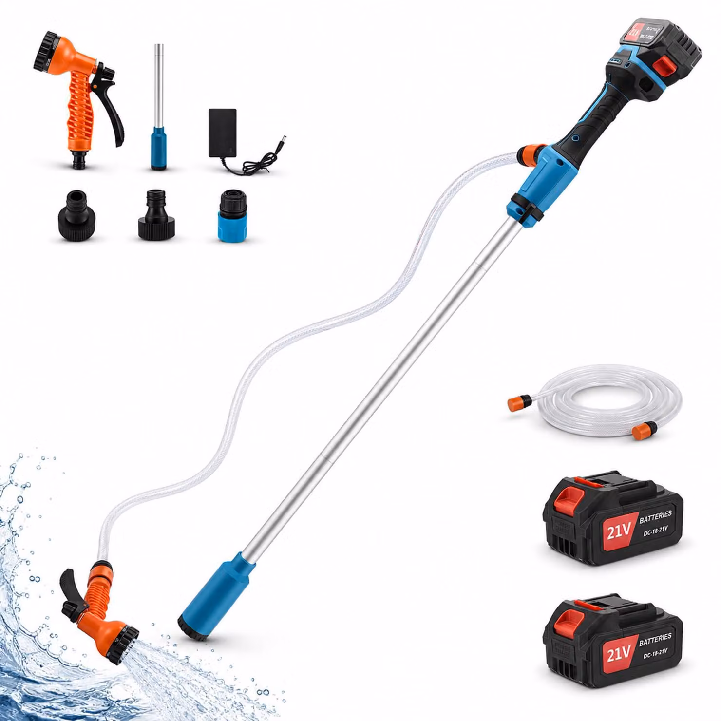 Pompa sommergibile a batteria, 21 V, 40 litri/minuto, 12 metri, 2 batterie da 3000 mAh
