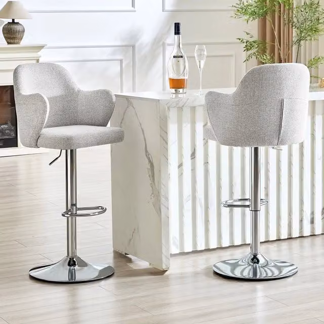 Set di 2 Sgabelli da Bar MINIMAL Imbottiti con Braccioli, Girevoli 360 e Regolabili, Colore Grigio