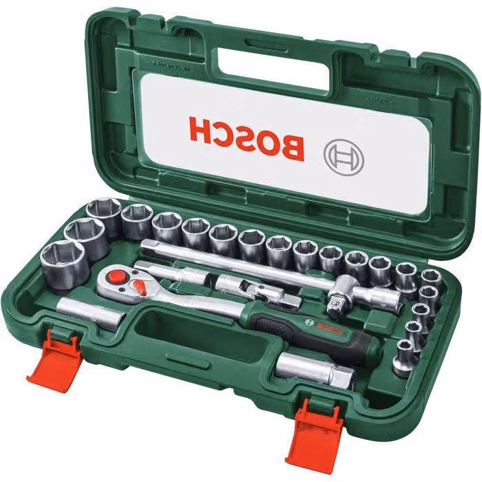 Set di chiavi a cricchetto 1/2", Bosch, 26 pezzi, coppia di serraggio 768 Nm, angolo di ritorno 5°, meccanismo a 72 denti