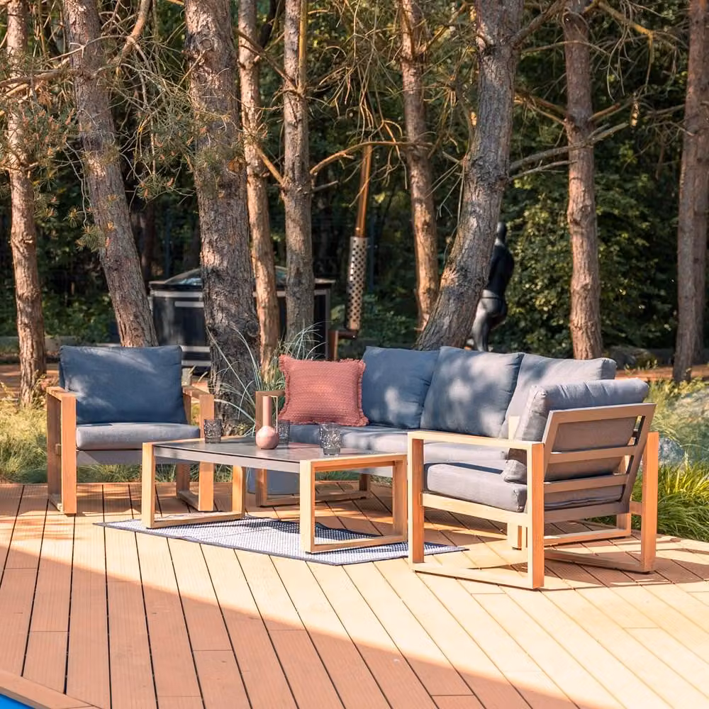Set di mobili da giardino: divano, poltrona e tavolo per la terrazza, antracite / marrone, 203 x 77 x 73,7 cm