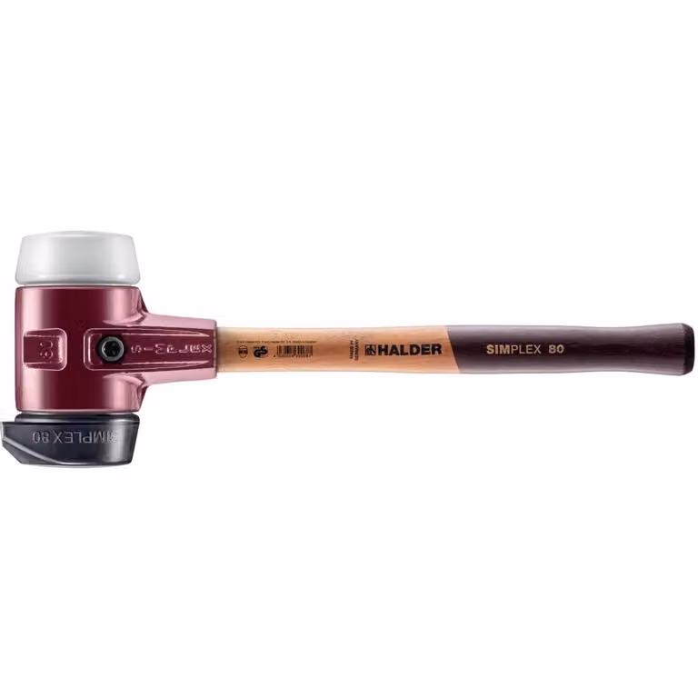 Mazza SIMPLEX soft-face con alloggiamento TE e manico in legno, Ø 80, composizione in gomma con supporto / composizione in gomma
