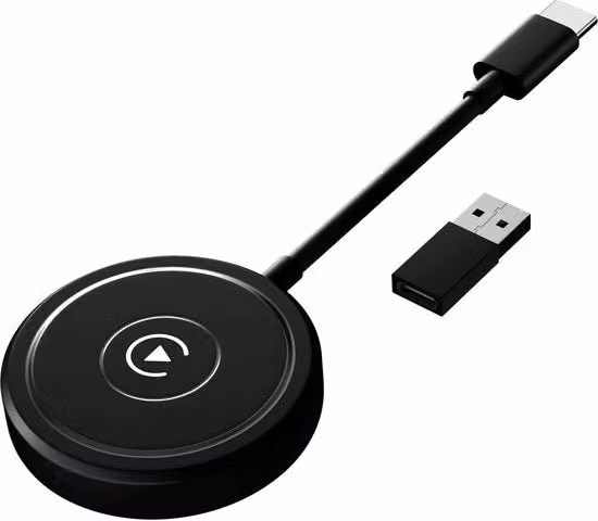 Adattatore Carlinkkit per CarPlay senza fili con Wi-Fi e Bluetooth, colore nero, con connessione USB-C e USB-A