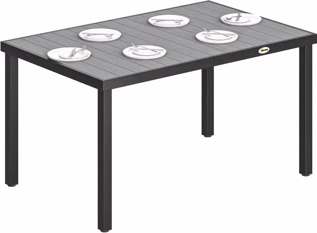 Tavolo da giardino rettangolare Minimal grigio con piano a doghe in materiale composito e struttura in acciaio, L: 140 cm, P: 90 cm, H: 74 cm
