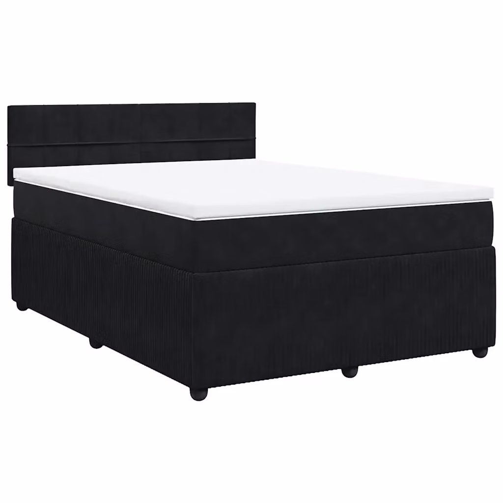 Letto Ibrido vidaXL con Giroletto a Molle e Materasso in Velluto Nero e Bianco, Struttura in Legno di Pino, L/P: 160 x 200 cm – 2