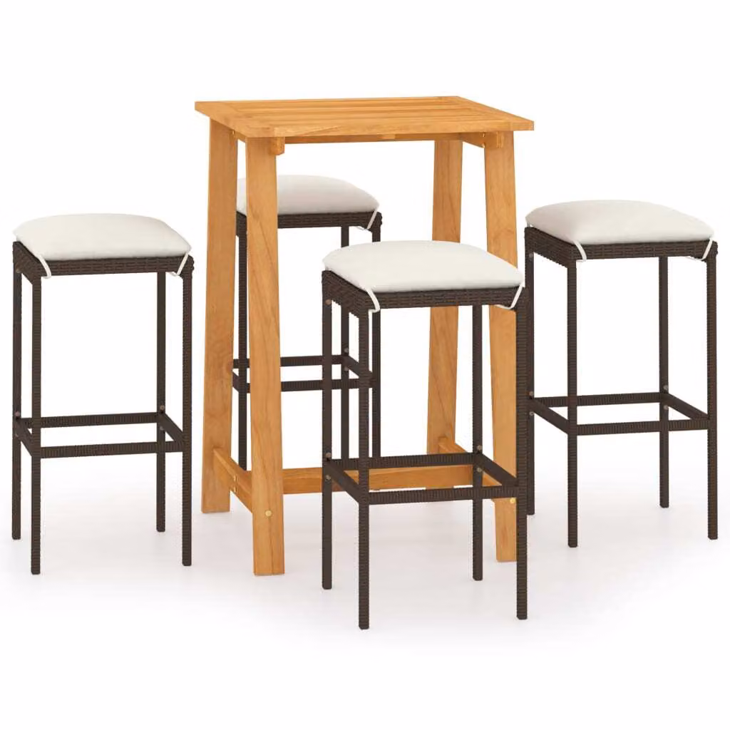 Set Bar da Giardino 5 pz con Cuscini Marrone