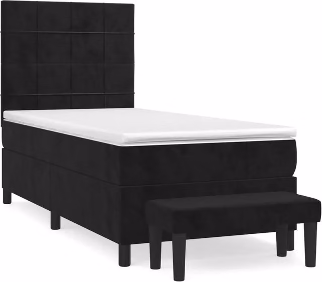Letto singolo | Letto per adulti | Giroletto a Molle con Materasso Nero 90x200 cm in Velluto