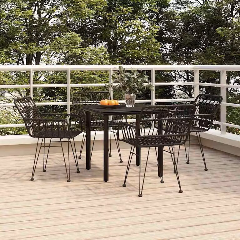 Set da pranzo da giardino vidaXL in 5 pezzi in polyrattan nero con piano in vetro e struttura in metallo