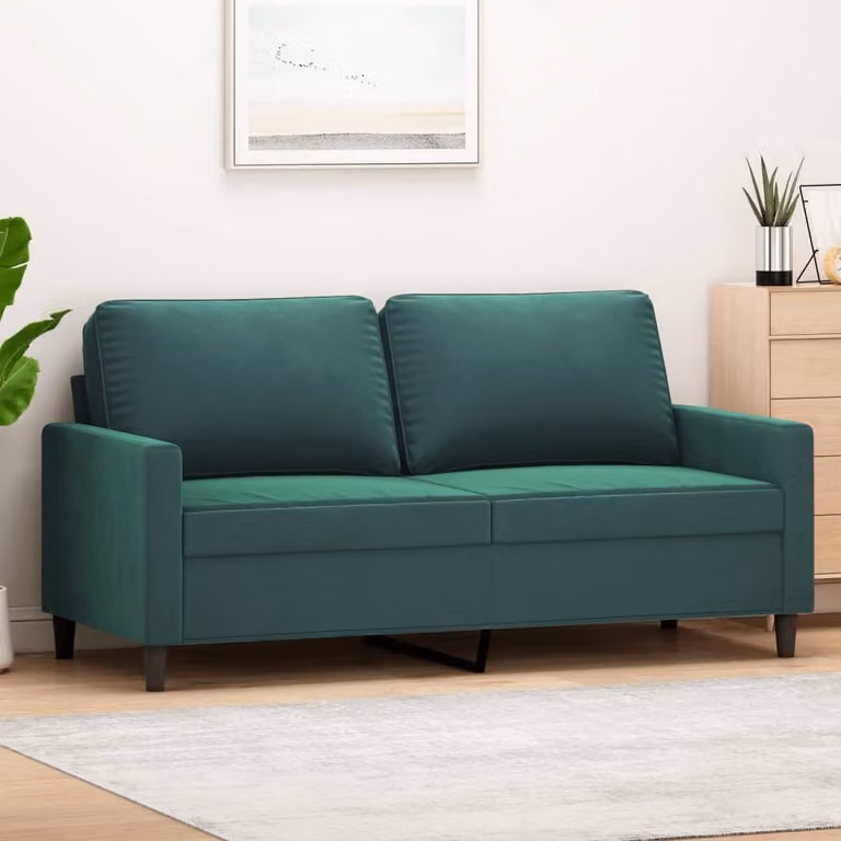 Divano a due posti, colore verde scuro, 140 cm, in velluto