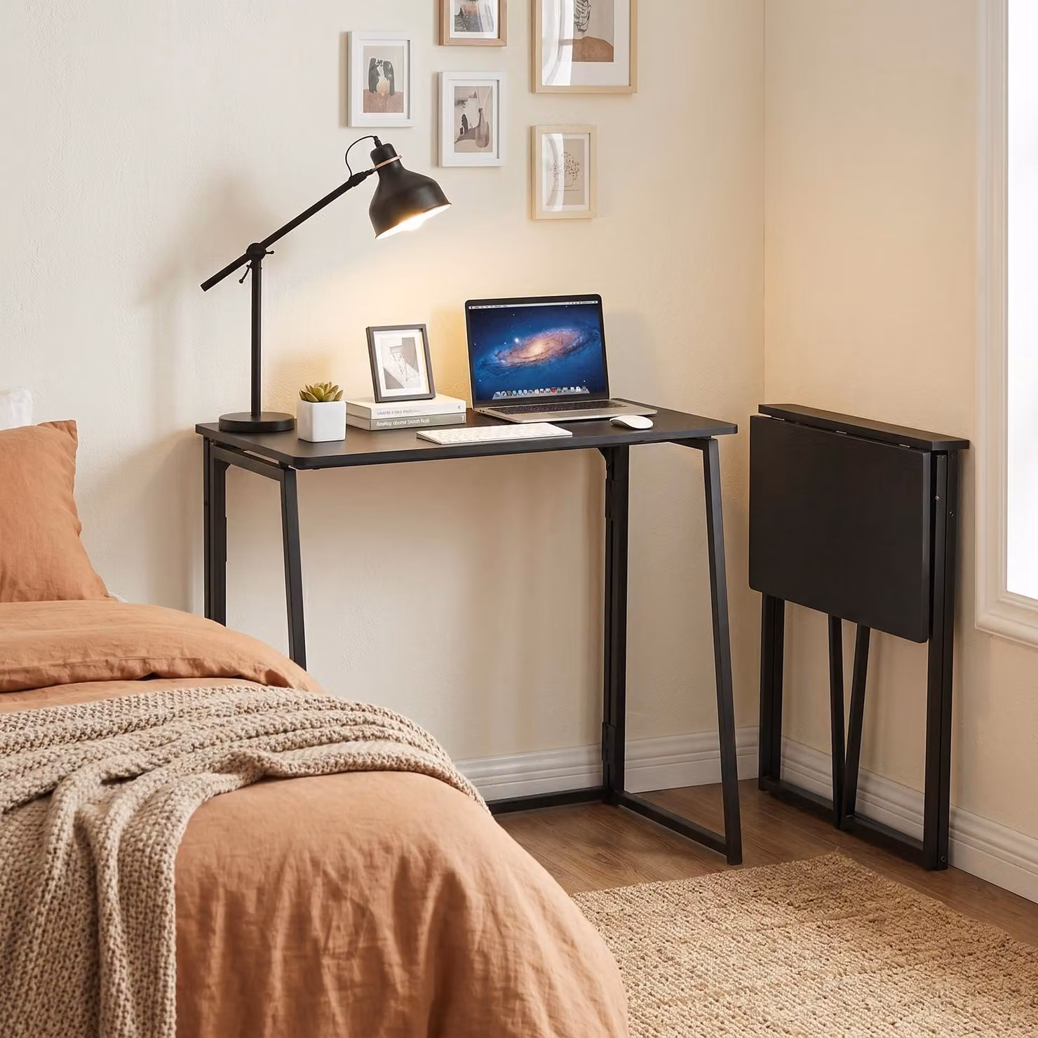 Scrivania pieghevole, dimensioni 80x40x75 cm, in legno, colore nero, ideale per l'ufficio