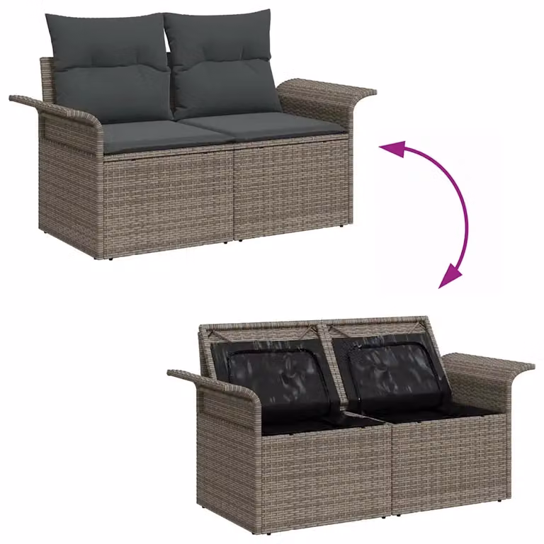 Set da giardino moderno vidaXL composto da 6 pezzi con divano angolare a L, tavolino da caffè e cuscini imbottiti in colore grigio