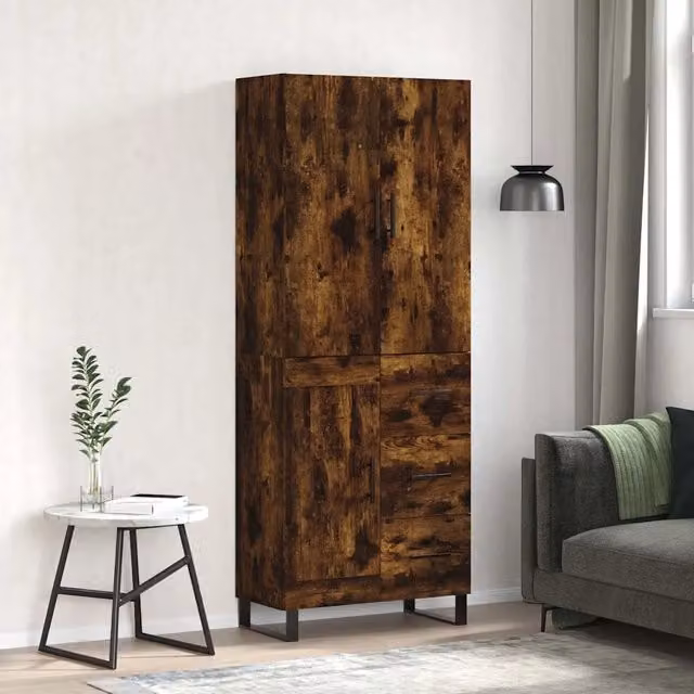 Credenza moderna vidaXL in legno di rovere color marrone con finitura opaca, L: 69,5 cm, P: 34 cm, H: 180 cm – 1