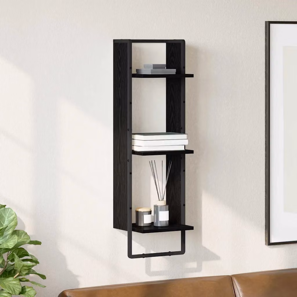 Scaffale da parete moderno vidaXL in metallo e MDF, colore nero, L: 30 cm, P: 25 cm, H: 100 cm