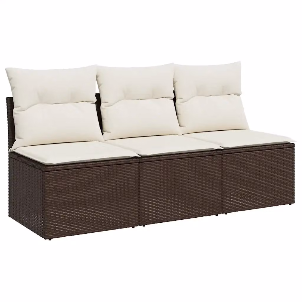 Divano da giardino a 3 posti vidaXL in polyrattan marrone e bianco con cuscini imbottiti e coperture rimovibili – 2