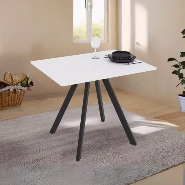 Tavolo fisso Tezeta moderno con piano in bianco frassino e struttura in metallo nero – 1