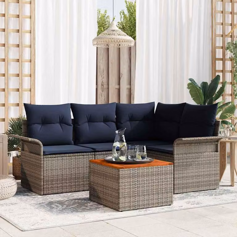Maison Exclusive - Set da giardino composto da 5 pezzi, divano, colore grigio, realizzato in rattan sintetico