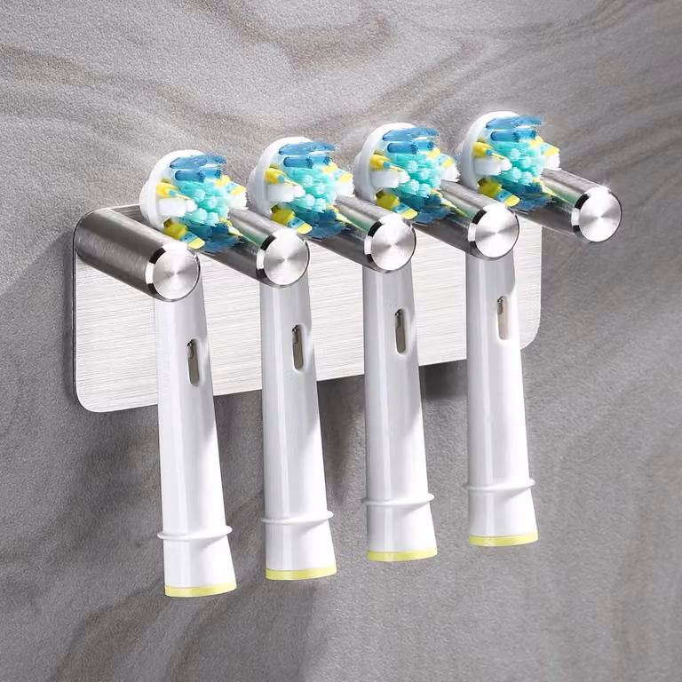Portaspazzolini per 4 spazzolini, in acciaio inossidabile 304, da montare a parete senza fori, con sistema adesivo, colore argento
