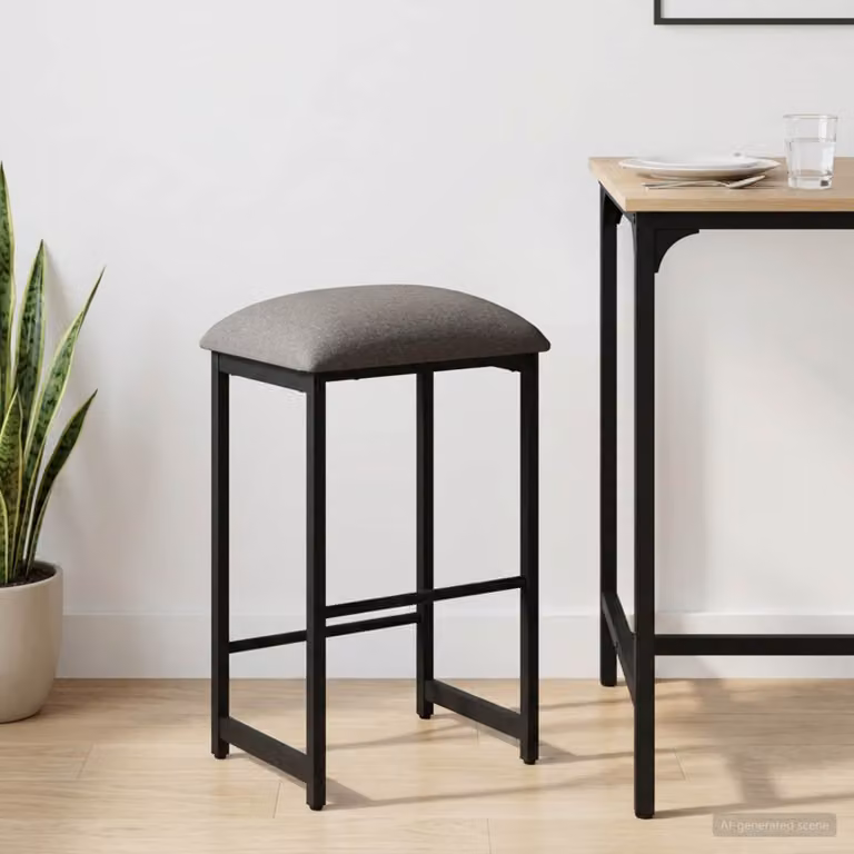 Sgabello da bar vidaXL moderno in tessuto grigio con struttura in metallo e MDF L 40 cm, P 32 cm, H 74 cm