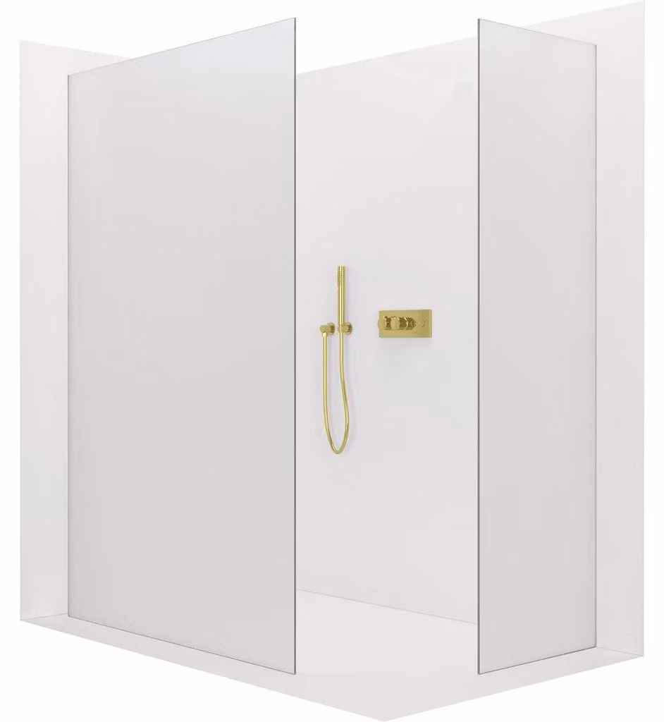 CERANO - Box doccia Walk-in Crystal T L/P - 8 mm - sistema senza montanti - dorato, vetro smerigliato - 150x100x200 cm