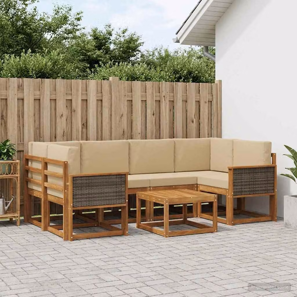 Set di divani da esterno vidaXL 5 pezzi in legno di acacia con cuscini beige e marrone per giardino e terrazza