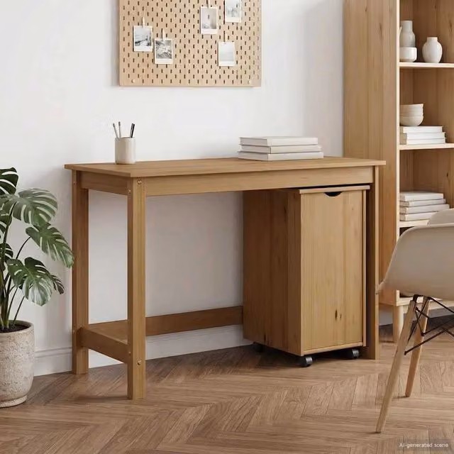 Set di scrivania e armadietto moderno vidaXL in legno di pino marrone per home office – 1