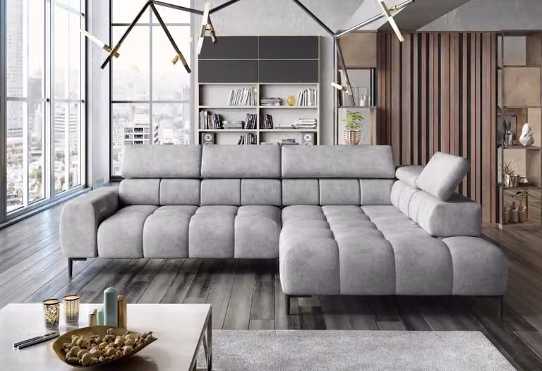 Divano ad angolo Divano a L zona giorno imbottitura design multifunzionale tessuto moderno