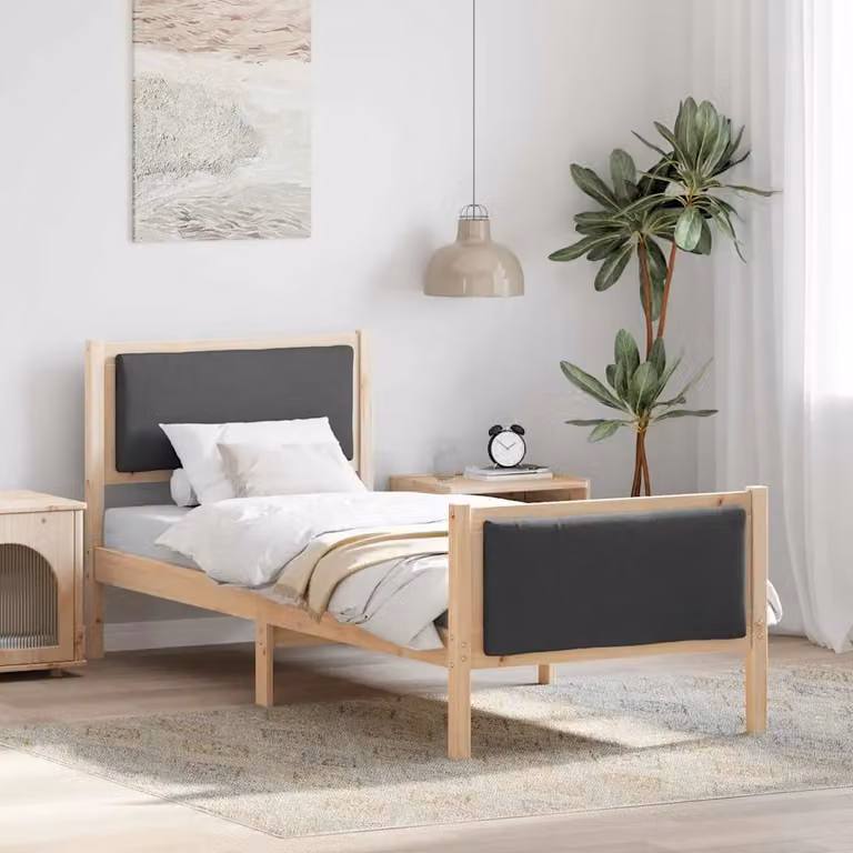 Struttura del letto moderna vidaXL in legno di pino e tessuto, Grigio e Marrone, L 80 x P 190 cm