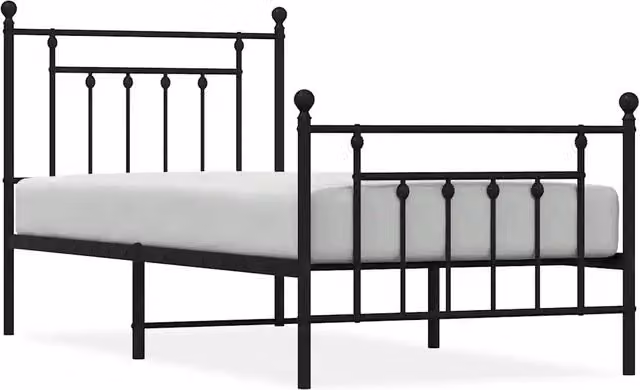 Letto singolo | Letto per adulti | Giroletto con Testiera e Pediera Metallo Nero 90x200 cm