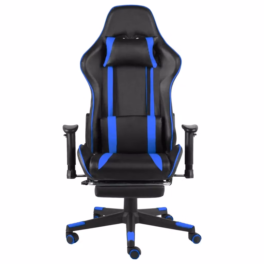 Sedia da Gaming Girevole con Poggiapiedi e Poggiatesta Blu e Nera in Ecopelle – 2