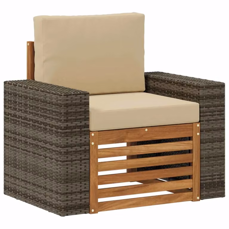 Divano centrale da esterno vidaXL in legno di acacia e tessuto beige con design moderno