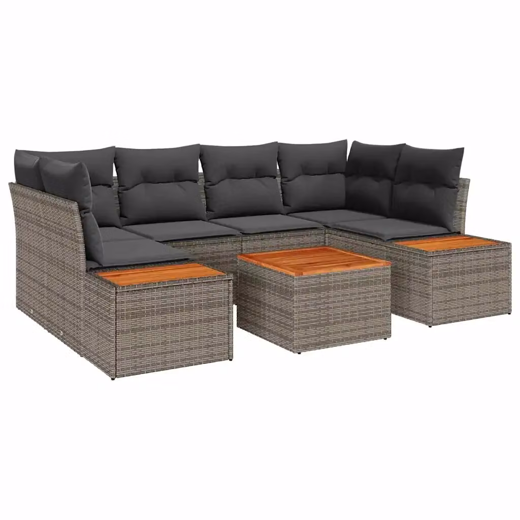Set Divano da Giardino vidaXL 7 Pezzi a Forma di L Grigio con Cuscini e Tavolino da Esterno in Rattan e Acciaio – 2