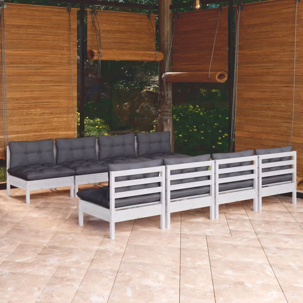 Set Salotto da Giardino vidaXL a Forma a L in Legno di Pino con Cuscini 9 Pezzi