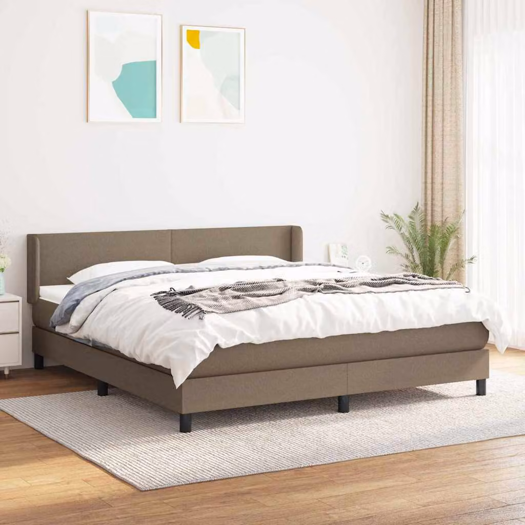 vidaXL Giroletto a Molle con Materasso in Tessuto Beige e Bianco, L/P/H: 183 x 203 x 88 cm – 1