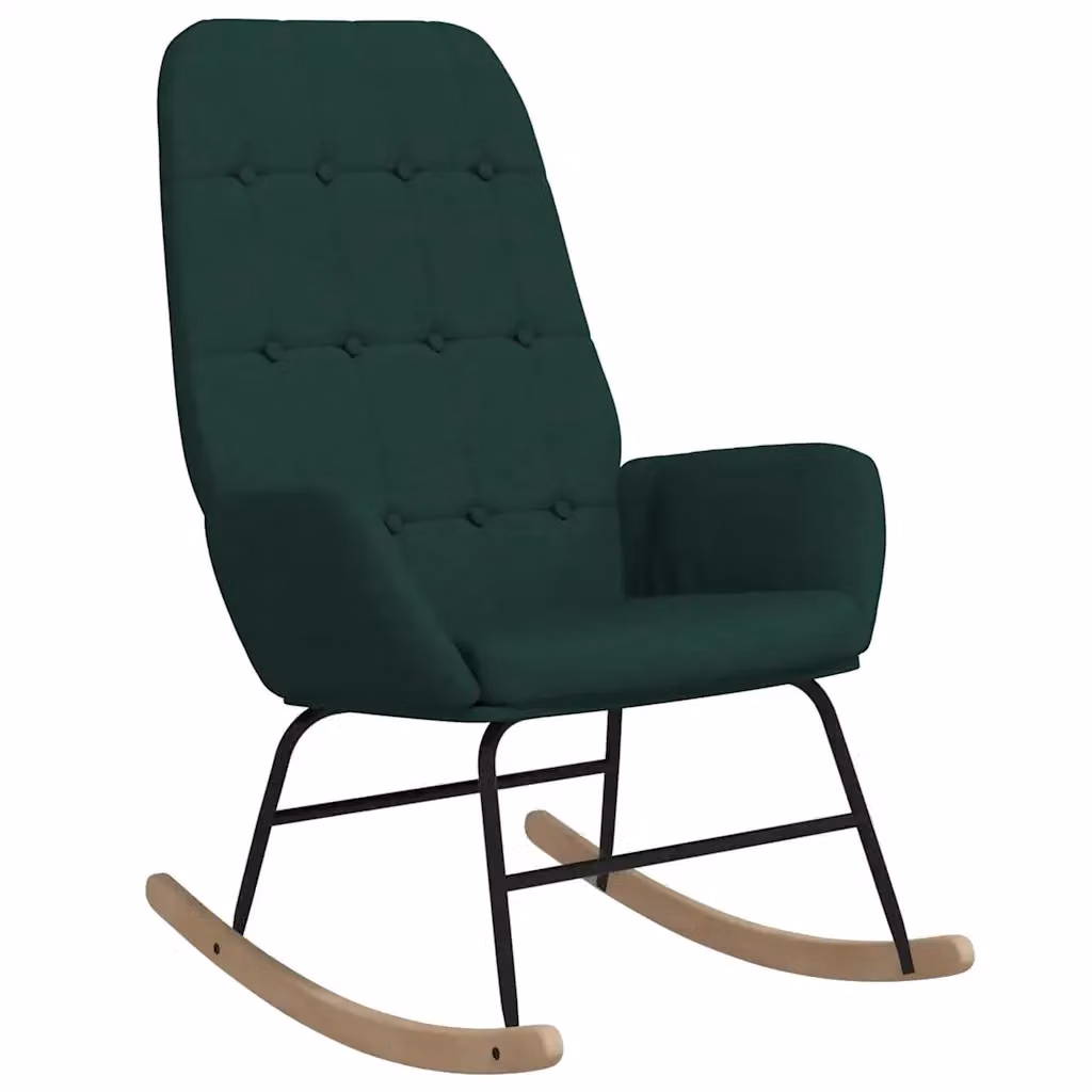 Poltrona a dondolo DESIGN IN Verde Scuro in tessuto con struttura in legno e metallo L/P/H: 79 x 44 x 101 cm – 2